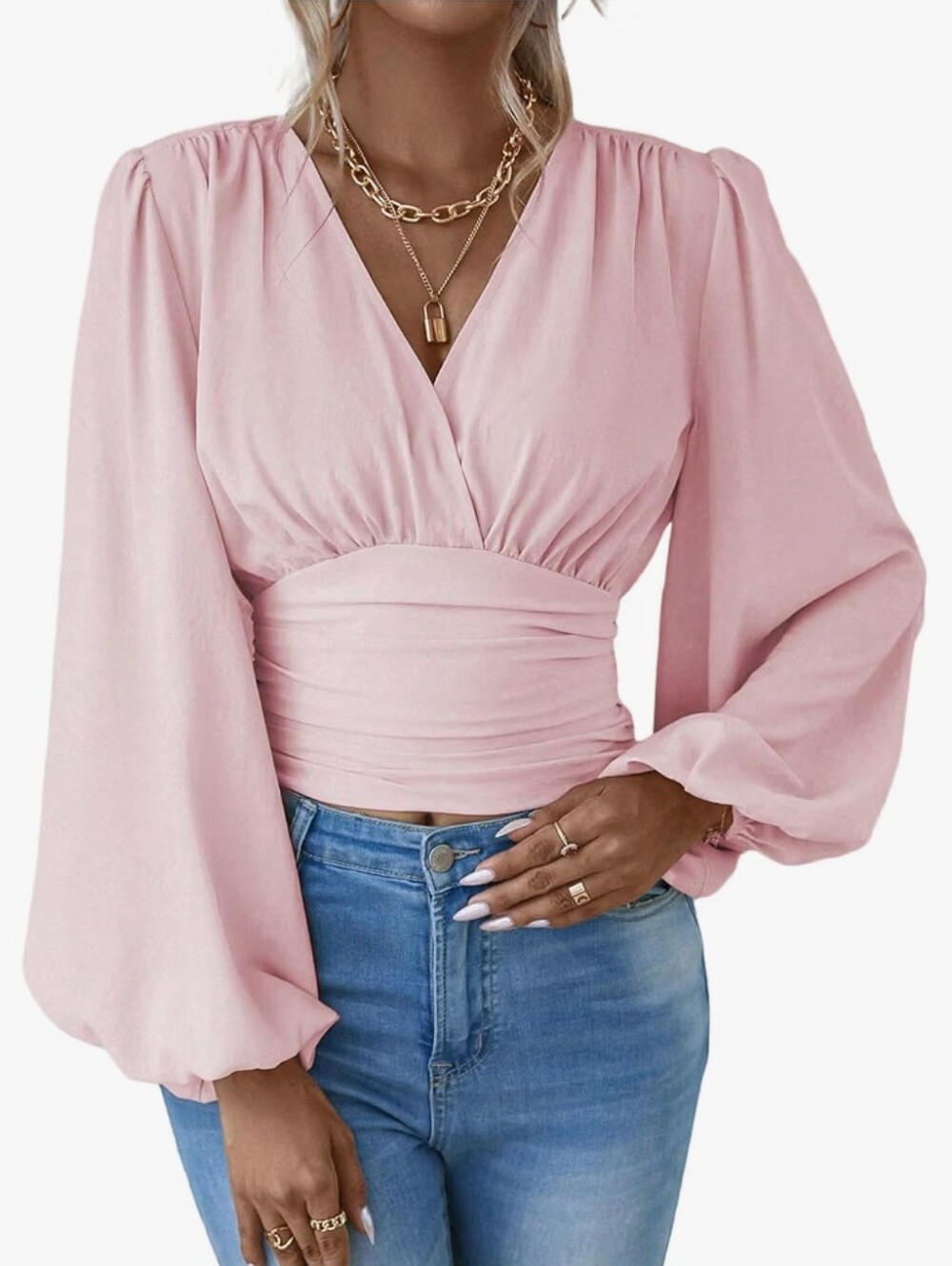 Women's Wrap V Neck Peplum Top